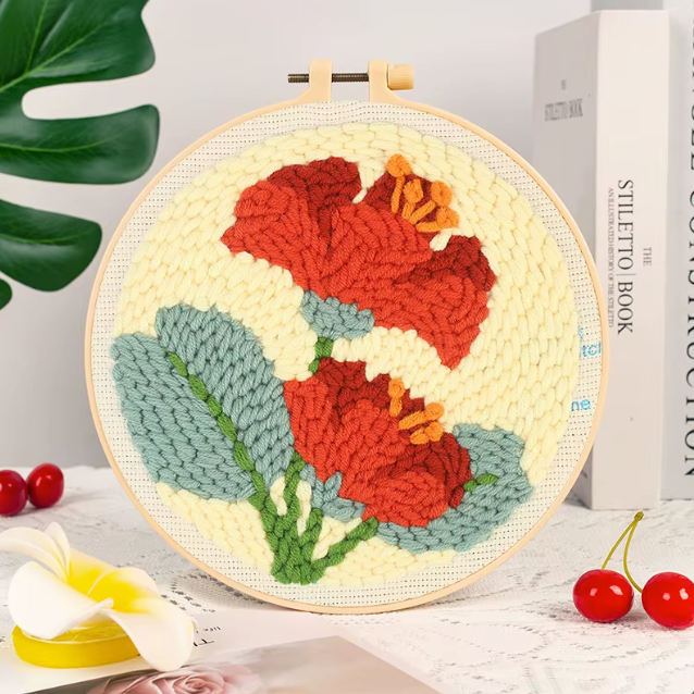 Red Flower Punch Needle Kit for Beginner DIY